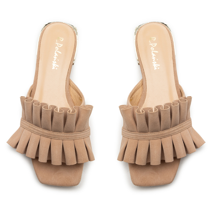 Klapki R.Polański 1282 - Beżowy Zamsz