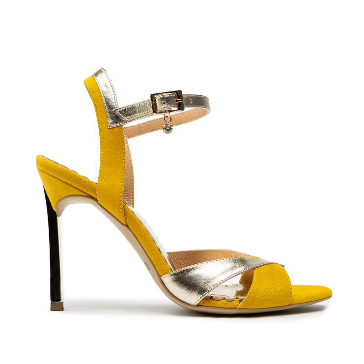 Sandały R.Polański 1104 - Żółty Zamsz/Złoty