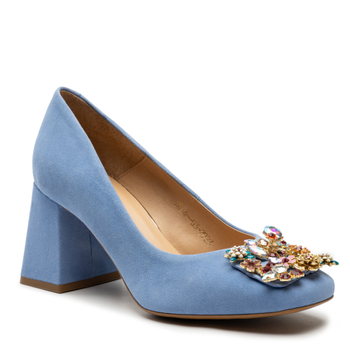 Czółenka R.Polański 1624 - Niebieski Zamsz