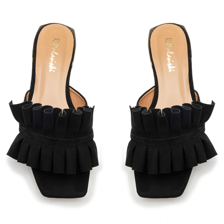 Klapki R.Polański 1282 - Czarny Zamsz