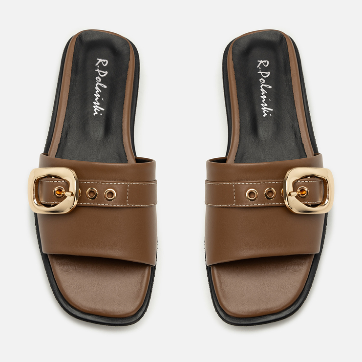 Klapki R.Polański 2201 - Brązowy Lico