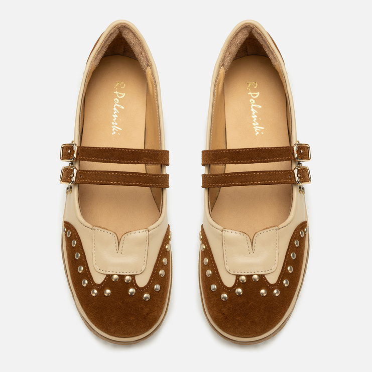 Baleriny R.Polański 2208 - Beżowy Lico/Brązowy Zamsz